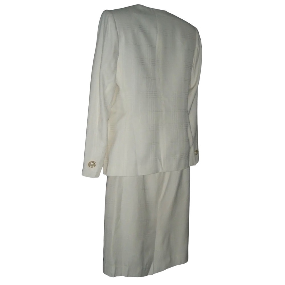 Vintage 90's Petite Sophisticate Suit Plaid Ivory Pearl Buttons Blazer Suit NWT - Picture 8 of 16